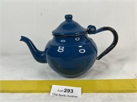 Vintage Small Graniteware Enamelware Blue Teapot
