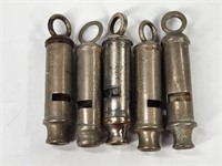 5 MISC. VINTAGE POLICE WHISTLES