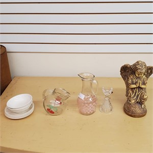 Angel Statue, Crystal Candle Holder, Pitchers