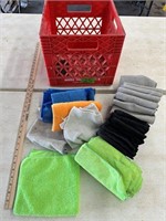 Milk crate w/Cleaning towels
