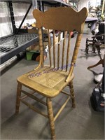 SPINDLE BACK WOOD CHAIR W/ WICKER SEAT
