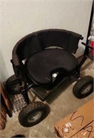 Rolling yard cart w/swivel seat & small basket