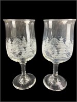2 LIBBEY GLASS Winter Wonderland Wine Glasses
