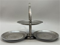 Folding metal serving three plate tray