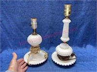 (2) White hobnail vanity lamps