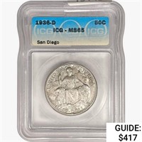 1936-D San Diego Half Dollar ICG MS65