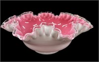 4 x 10 “ Fenton Peach Crest Pink Overlay Bowl