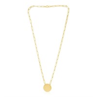 14k Gold Circle Disc Paperclip Link Necklace