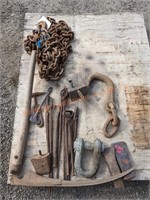 Pallet- Misc. Tools & 22' 5/8" Chain