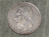 1869 Belguim 5 Francs SILVER (large coin)