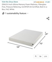 Zinus Ultima 6" Memory Foam Mattress-Full