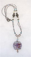 Art Glass Pendant Crystal Beaded Necklace