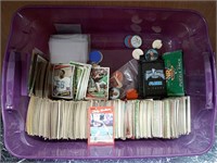 TRAY WITH TRADING CARDS, SALADA TEA FOOTBALL COINS