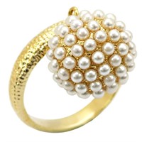 Gold-plated Brass Round Chained Pearl Ring