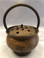 VINTAGE COPPER KETTLE WITH COLANDER LID 6.5" TALL