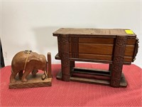 Wooden jewelry box with wooden elephant
