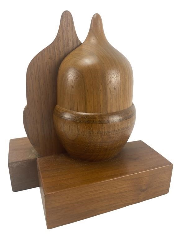 MCM Carved Wooden Acorn Pair of Bookends