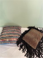 2 PILLOWS - ONE FEATHER STUFFED AND ONE FRINGE