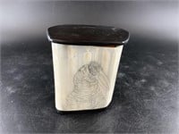 Charles Edwards ivory cup with walrus scrimshaw wi