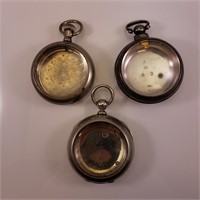 (3) POCKET WATCH CASES - 18s (one silver)