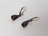 Vermeil/.925 Sterling Red Stone Drop Earrings