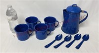 Enamelware Camping Coffee Pot, Cups & Spoons