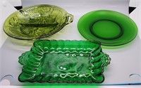 Lot of 3 Vintage Green Glassware