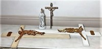 Religious Crosses and Virgin Mary Statue