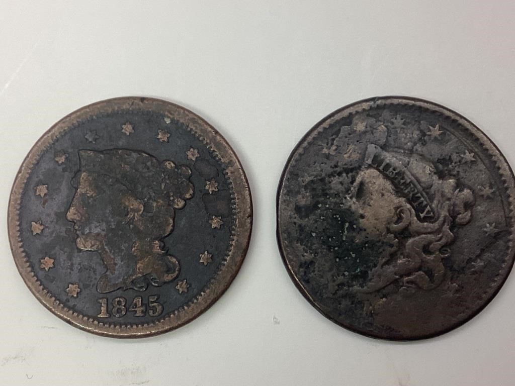 1845 & A No Date US Large One Cent Coins