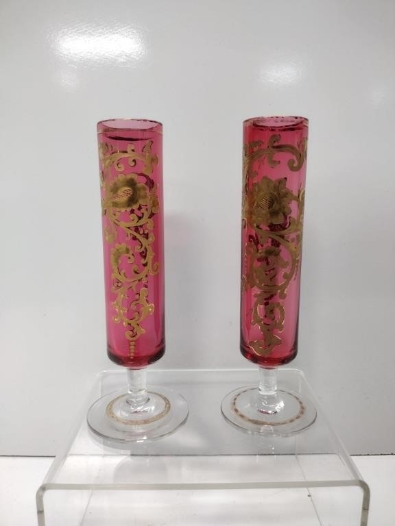 Antique Bohemian Cranberry Glass Vases