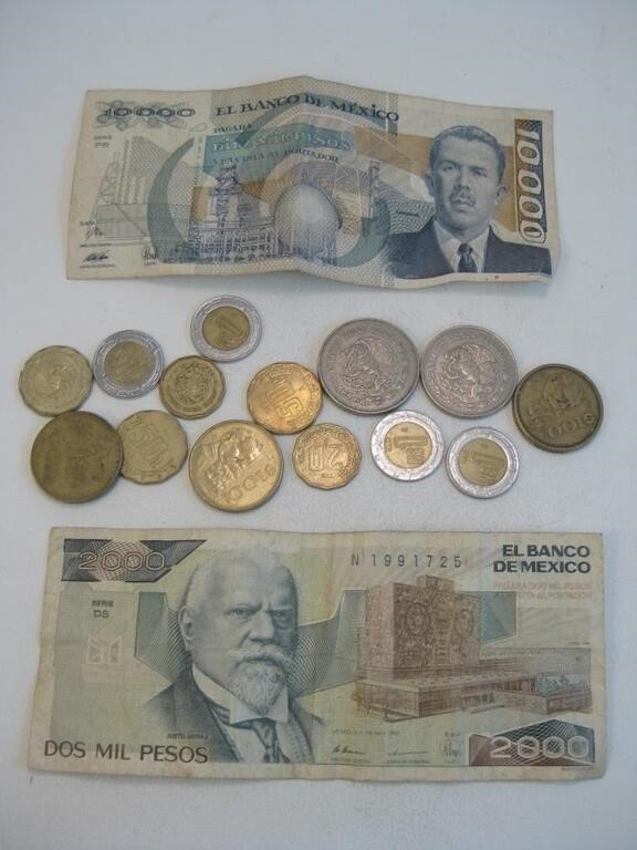 Assorted Currency & Coins From Mexico