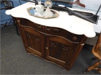 NICE MARBLE TOP COMMODE CABINET