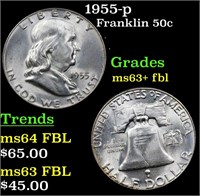 1955-p Franklin Half Dollar 50c Grades Select Unc+