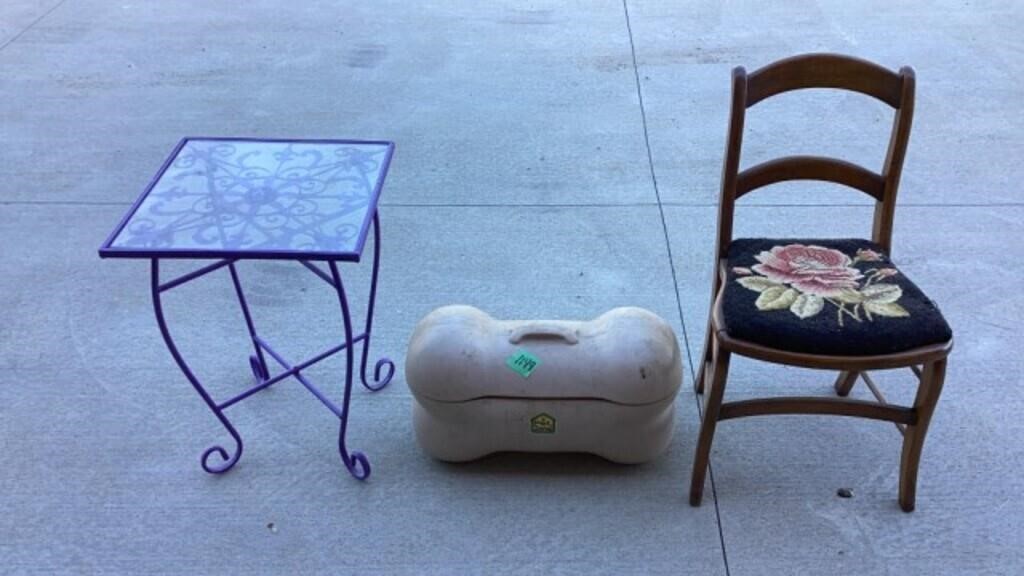 Chair, Dog Bone Food Holder, Patio Table