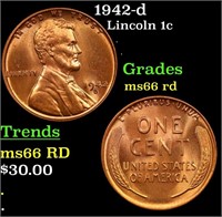 1942-d Lincoln Cent 1c Grades GEM+ Unc RD