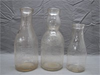 Lot of 3 Vintage Glass Milk Bottles