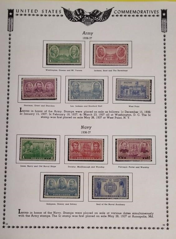 1936-37 US Stamps Army and Navy Sheet Stamps