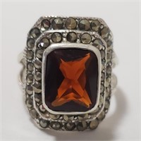 $200 Silver Garnet Marcasite Ring