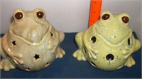 2 Ceramic Frog Tealight Candle Holders