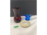 Ruby Red Vase & 2 Toothpick Holders