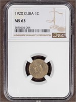 1920 1C CUBA CENTAVO MS63 NGC