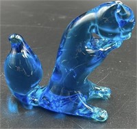 MCM Blue Glowy Art Glass Squirrel Uv Reactive