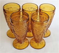 TIARA SANDWICH INDIANA GLASS AMBER FOOTED TUMBLERS