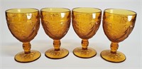 4 TIARA SANDWICH INDIANA GLASS AMBER WATER GOBLETS