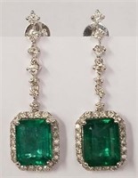 Platinum Emerald & Diamond dangle earrings
