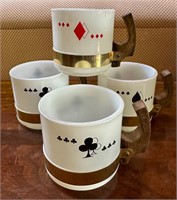 Vintage Milkglass Playing Cards Mugs 4