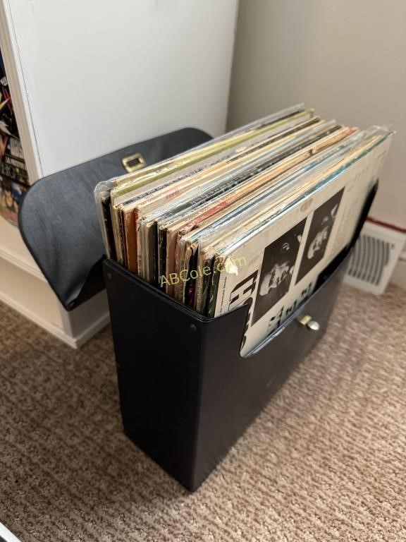 Case with vintage record albums (33's),