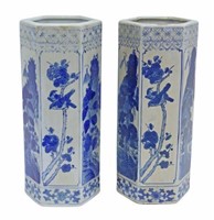 (2) CHINESE BLUE & WHITE PORCELAIN HAT STAND