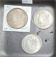 1921 P, D, S Morgan Dollars XF, VF (cleaned), VF.