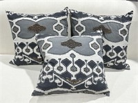 Three Beautiful Grey & White Beaded Accent Pillows